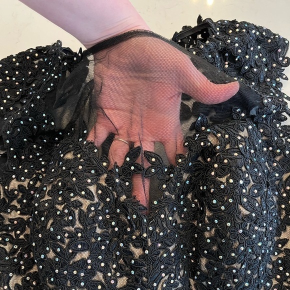 EMOTION Two Piece Cropped Black Mesh Glam Lace Tutu Mini Prom Punk Dress Outfit - Picture 3 of 14